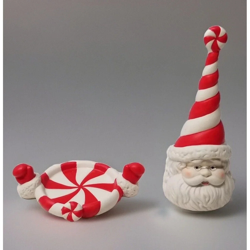 Partylite Retired Ceramic Peppermint Santa Christmas Candle Snuffer - EUC‎ - Picture 4 of 9